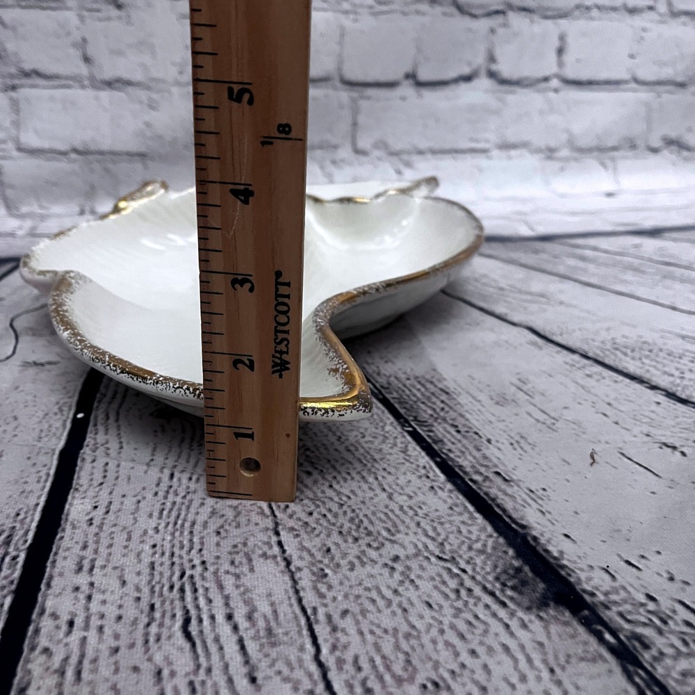 Vintage MCM Maurice of California Pottery Leaf Shaped Ashtray Gold Trim White - Picture 4 of 6